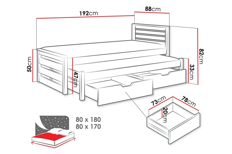 Alderamin Sängram 80x180 cm - Vit - Möbler - Säng - Sängram & sängstomme