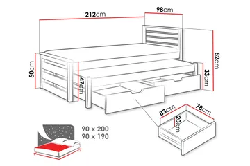 Alderamin Utdragbar Sängram 90x200 cm i Målat Trä med Förvaring - Vit - Möbler - Säng - Sängram & sängstomme