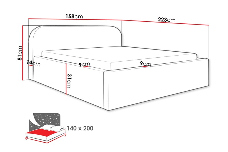 Alfiya Sängram 140x200 cm - Grå - Möbler - Säng - Sängram & sängstomme