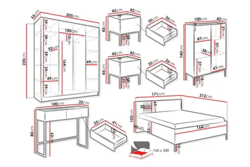 Amelus Möbelset För Sovrum - Brun - Möbler - Säng - Möbelset för sovrum