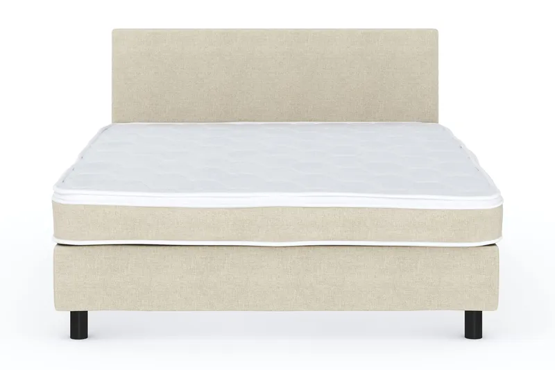 Billingen Komplett Sängpaket – Kontinentalsäng 120x200 cm i Tyg med Sänggavel + Bäddmadrass med Fasthetsgrad Medium, Beige