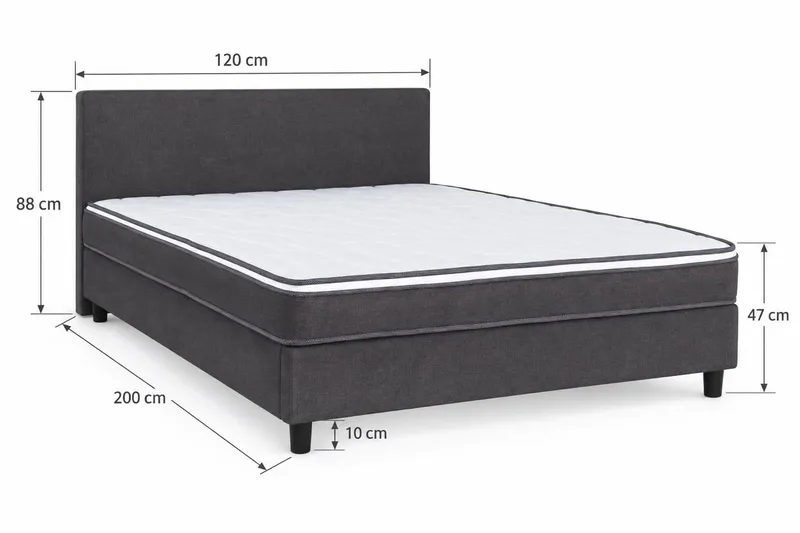 Billingen Komplett Sängpaket – Kontinentalsäng 120x200 cm i Tyg med Sänggavel + Bäddmadrass med Fasthetsgrad Medium - Grå - Möbler - Säng - Kontinentalsäng