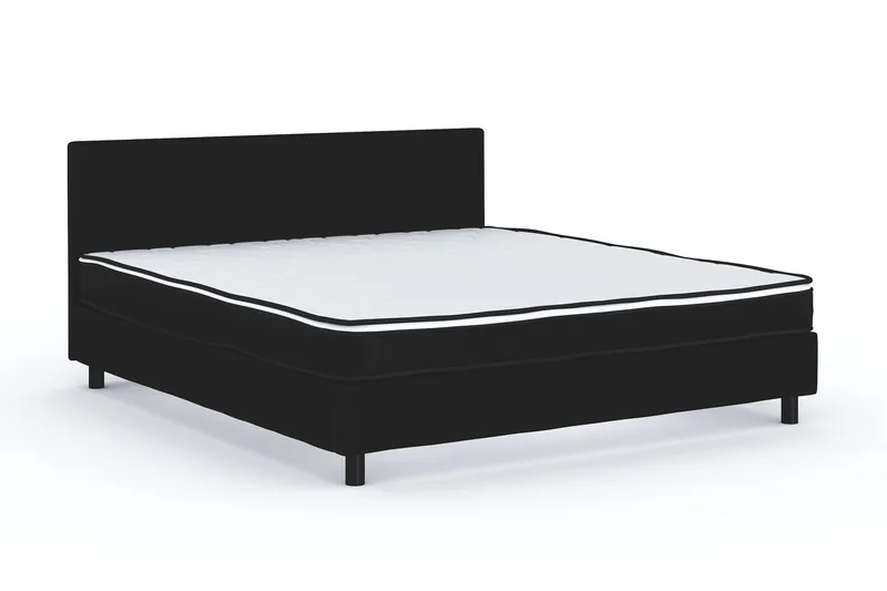 Billingen Komplett Sängpaket – Kontinentalsäng 160x200 cm i Tyg med Sänggavel + Bäddmadrass med Fasthetsgrad Medium - Svart - Möbler - Säng - Dubbelsäng