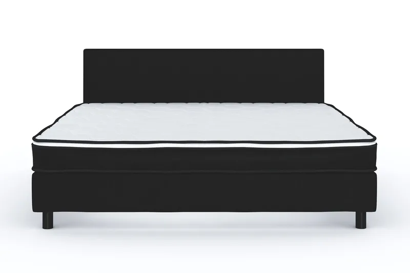Billingen Komplett Sängpaket – Kontinentalsäng 160x200 cm i Tyg med Sänggavel + Bäddmadrass med Fasthetsgrad Medium, Svart
