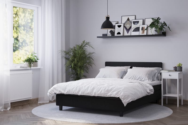 Billingen Komplett Sängpaket – Kontinentalsäng 180x200 cm i Tyg med Sänggavel + Bäddmadrass med Fasthetsgrad Medium - Svart - Möbler - Säng - Dubbelsäng