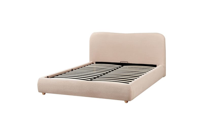 Blagnac Sängram med Förvaring i Bouclétyg med Sänggavel med Fasthetsgrad - Beige - Möbler - Säng - Säng med förvaring