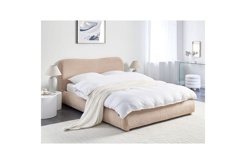 Blagnac Sängram med Förvaring i Bouclétyg med Sänggavel med Fasthetsgrad - Beige - Möbler - Säng - Säng med förvaring