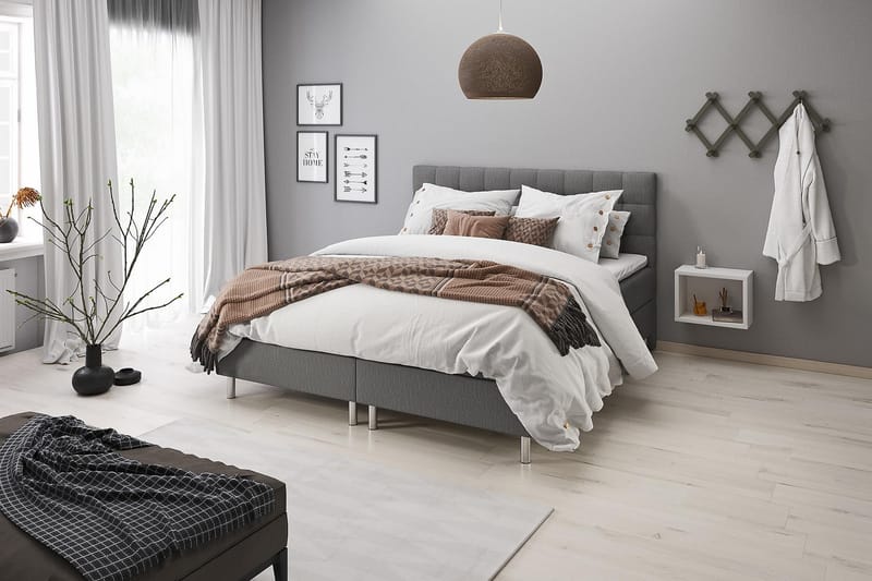 Box Bed Suset 120x200 - Ljusgrå - Säng med förvaring - Komplett sängpaket