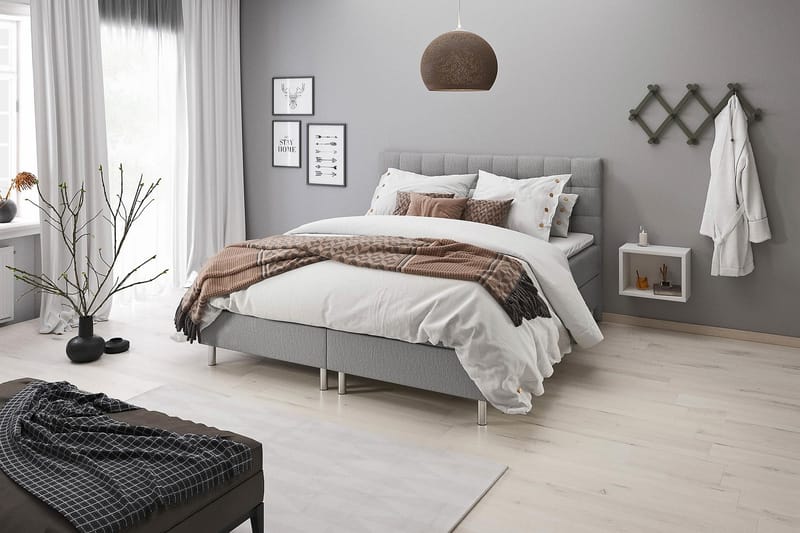 Box Bed Suset 90x200 - Ljusgrå - S�äng med förvaring - Komplett sängpaket