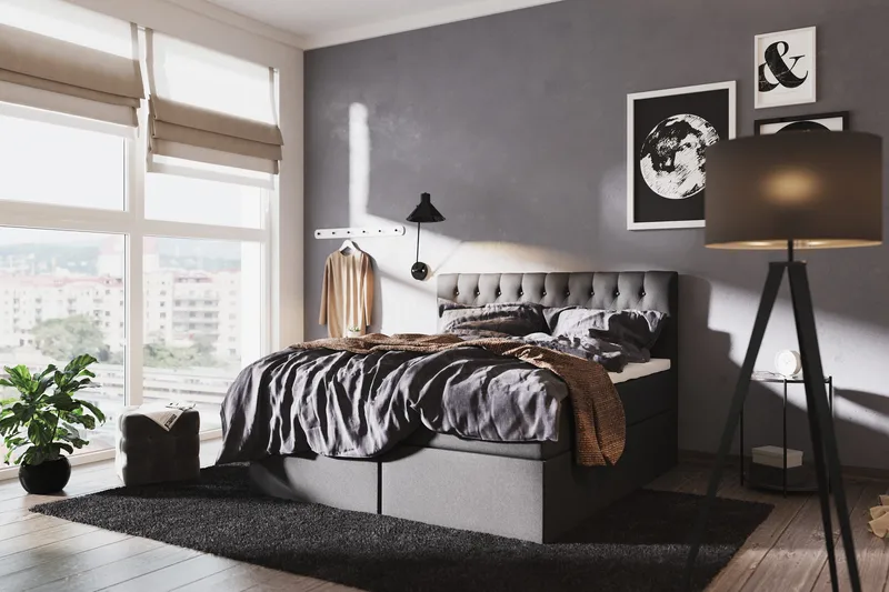 Boxy Komplett Sängpaket Box Bed 160x200 cm - Svart/Grå - Möbler - Säng - Enkelsäng