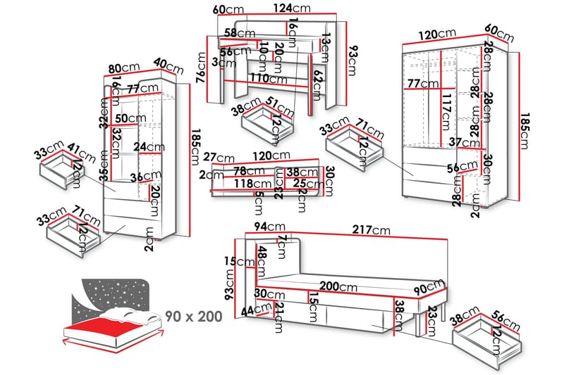 Buhan Möbelset För Sovrum - Beige/Brun - Möbler - Säng - Möbelset för sovrum