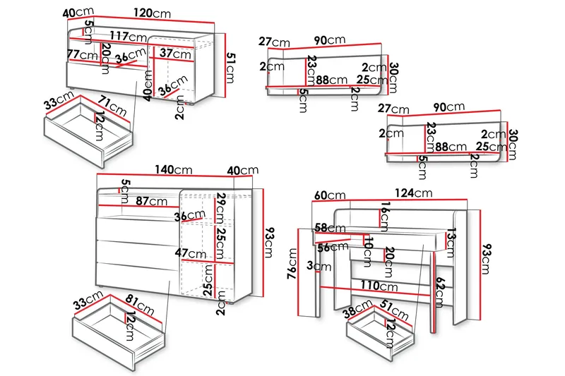 Buhan Möbelset För Sovrum - Beige/Brun - Möbler - Säng - Möbelset för sovrum