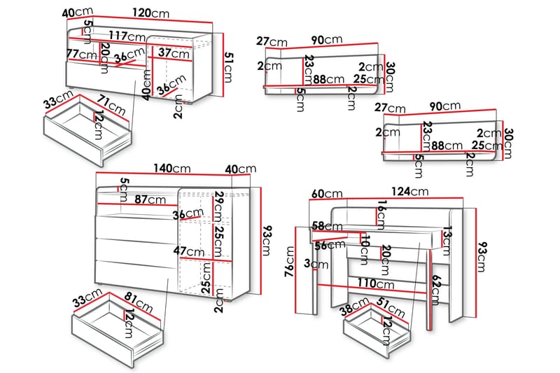 Buhan Möbelset För Sovrum - Beige/Brun - Möbler - Säng - Möbelset för sovrum