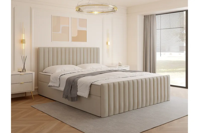 Calrosor Sängpaket Kontinentalsäng med Förvaring 160x200 cm - Beige - Möbler - Säng - Kontinentalsäng