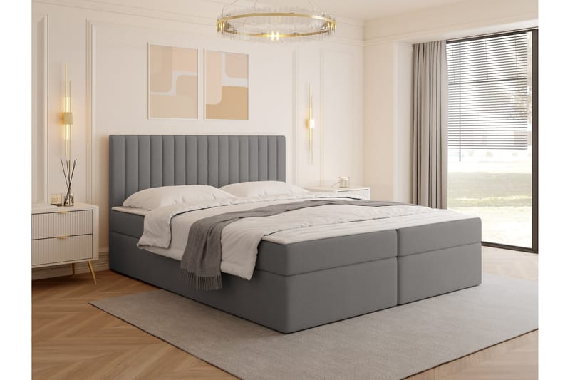Calrosor Sängpaket Kontinentalsäng med Förvaring 160x200 cm - Grå - Möbler - Säng - Kontinentalsäng