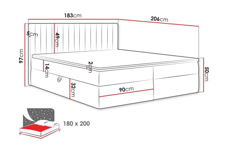 Calrosor Sängpaket Kontinentalsäng med Förvaring 180x200 cm - Blå - Möbler - Säng - Kontinentalsäng