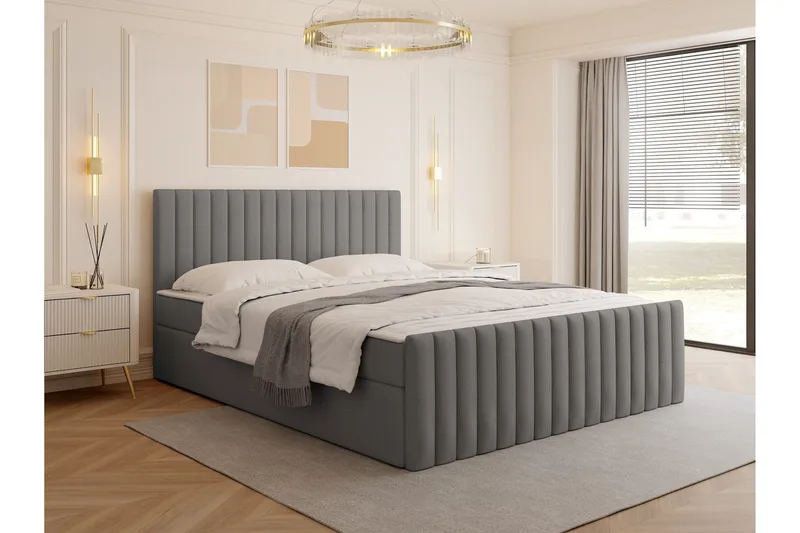 Calrosor Sängpaket Kontinentalsäng med Förvaring 180x200 cm - Grå - Möbler - Säng - Kontinentalsäng