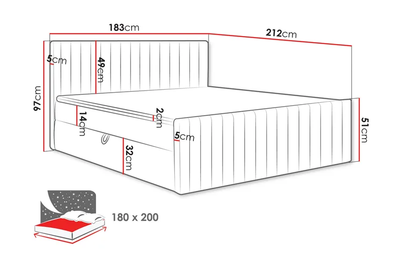 Calrosor Sängpaket Kontinentalsäng med Förvaring 180x200 cm - Grå - Möbler - Säng - Kontinentalsäng