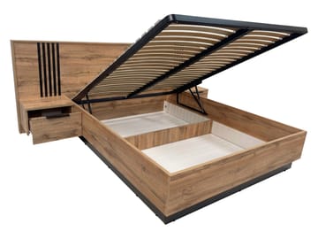 Chavez Möbelset Sovrum - Sängram 160x200 cm med sängbord + Garderob 150x200 cm - brun och vit - Möbler - Säng - Möbelset för sovrum