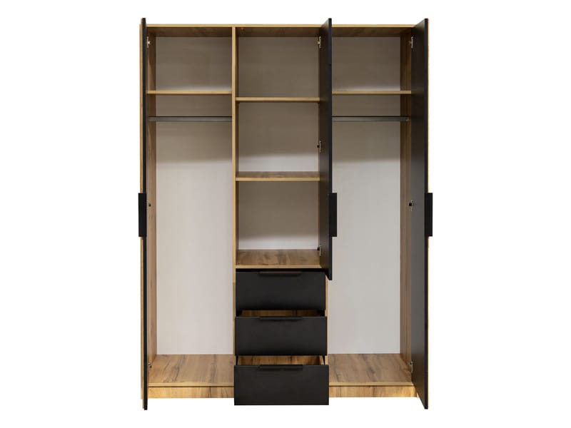 Chavez Möbelset Sovrum - Sängram 160x200 cm med sängbord + Garderob 150x200 cm - brun och vit - Möbler - Säng - Möbelset för sovrum