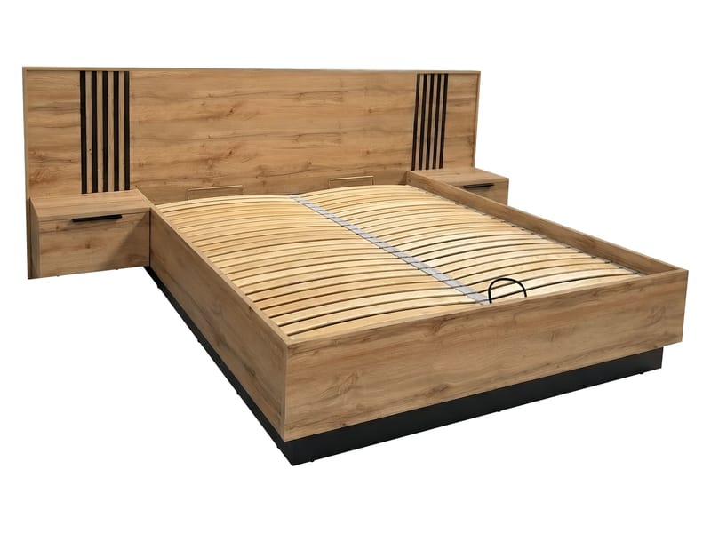 Chavez Möbelset Sovrum - Sängram 160x200 cm med sängbord + Garderob 150x200 cm - brun och vit - Möbler - Säng - Möbelset för sovrum