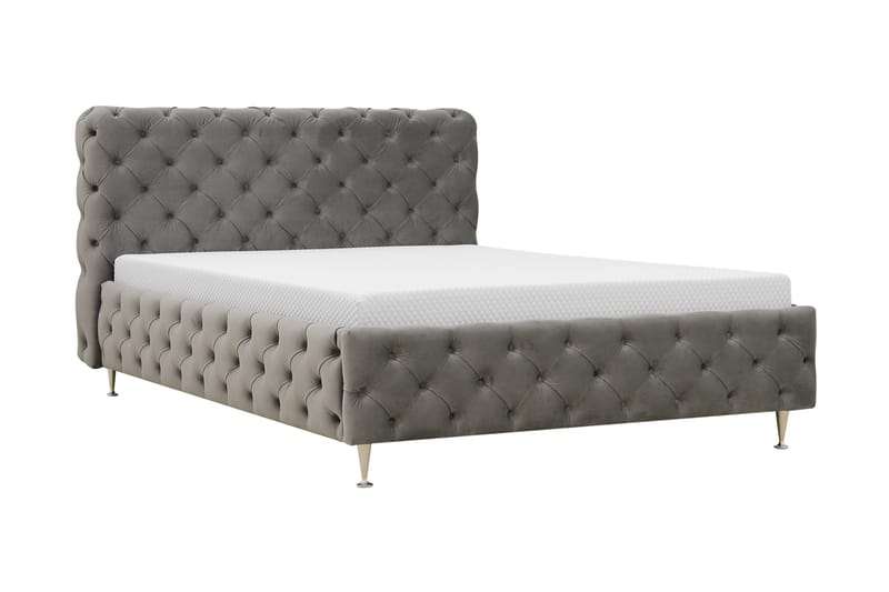 Chesterfield Komplett Sängpaket Sängram med Madrass 120x200 cm - Grå - Möbler - Säng - Ramsäng