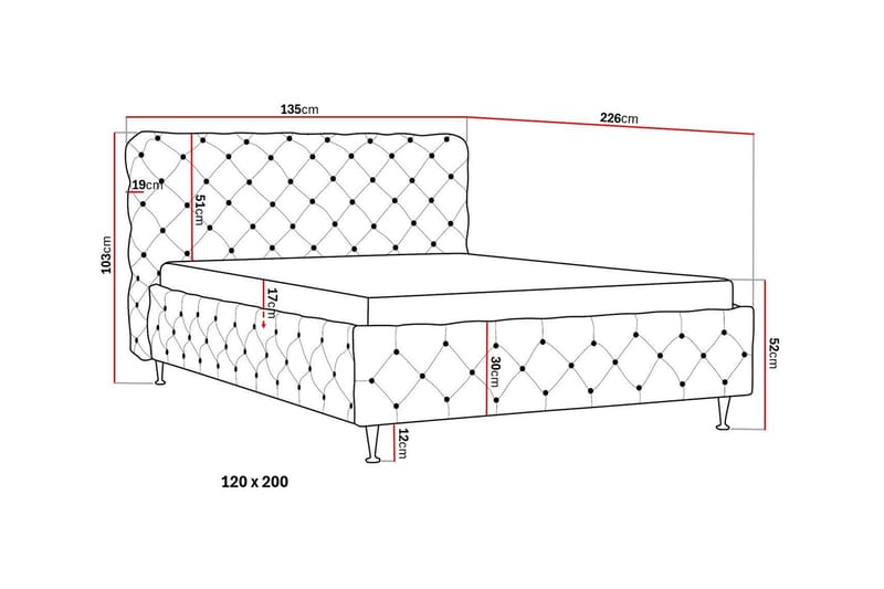 Chesterfield Komplett Sängpaket Sängram med Madrass 120x200 cm - Svart - Möbler - Säng - Ramsäng