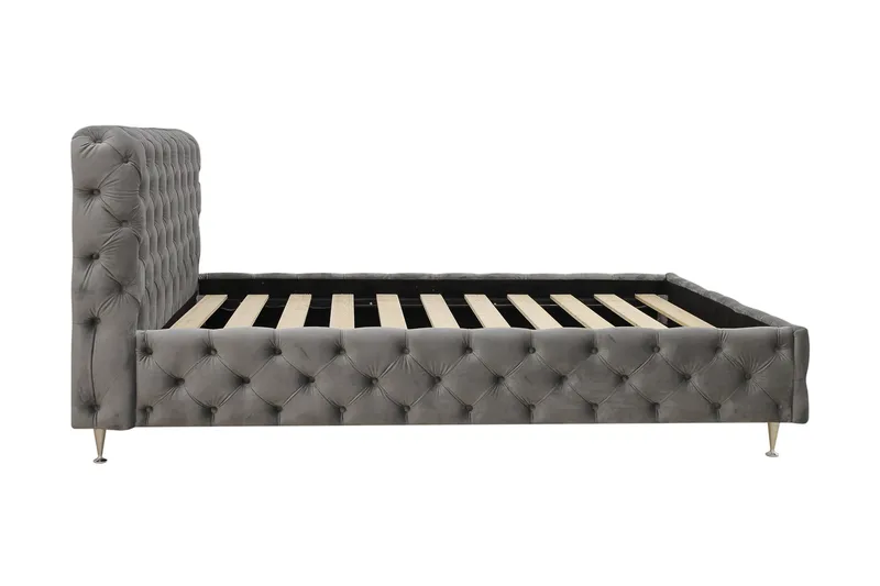 Chesterfield Komplett Sängpaket Sängram med Madrass 160x200 cm - Grå - Möbler - Säng - Ramsäng