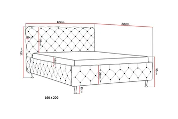 Chesterfield Komplett Sängpaket Sängram med Madrass 160x200 cm - Grå - Möbler - Säng - Ramsäng