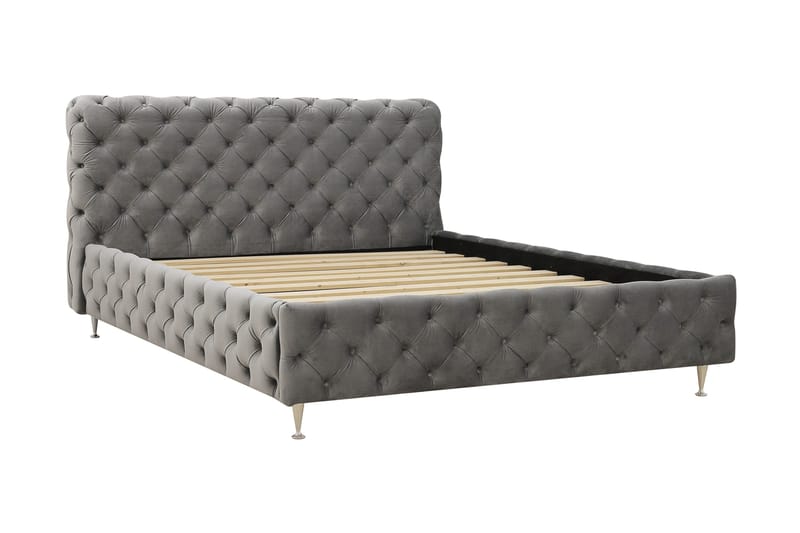 Chesterfield Komplett Sängpaket Sängram med Madrass 160x200 cm - Grå - Möbler - Säng - Ramsäng