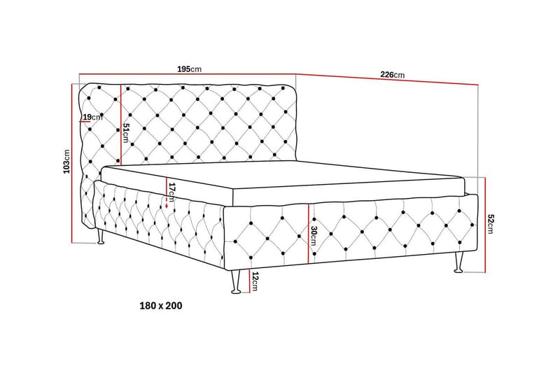 Chesterfield Komplett Sängpaket Sängram med Madrass 180x200 cm - Grå - Möbler - Säng - Ramsäng