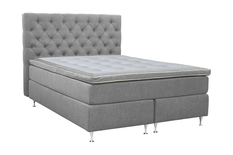 Coral Komplett Sängpaket – Kontinentalsäng 160x200 cm i Tyg med Sänggavel + Bäddmadrass, Grå