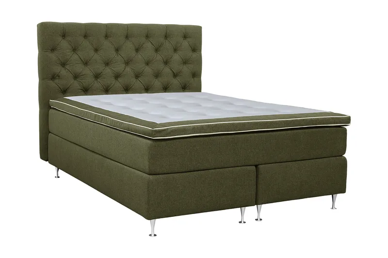 Coral Komplett Sängpaket – Kontinentalsäng 180x200 cm i Tyg med Sänggavel + Bäddmadrass, Grön