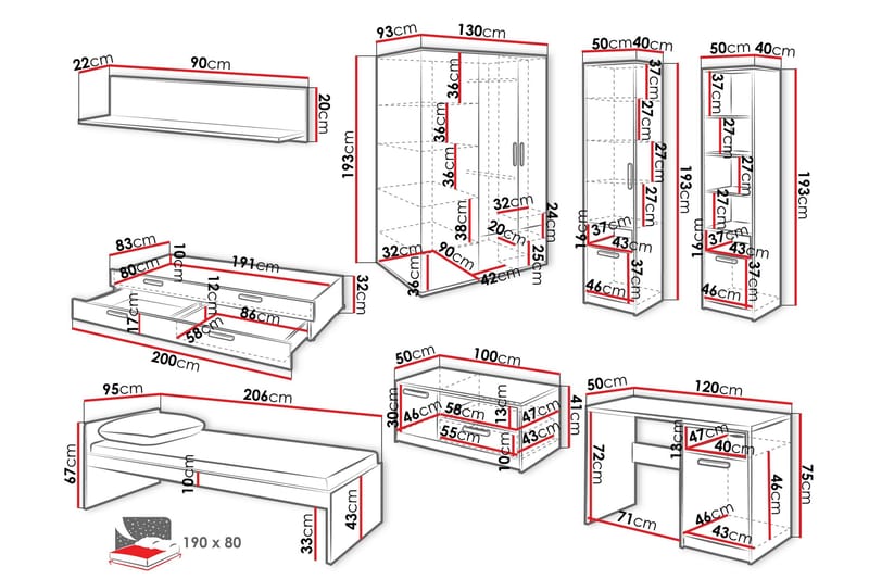 Dekona Möbelset För Sovrum - Grå/Vit - Möbler - Säng - Möbelset för sovrum