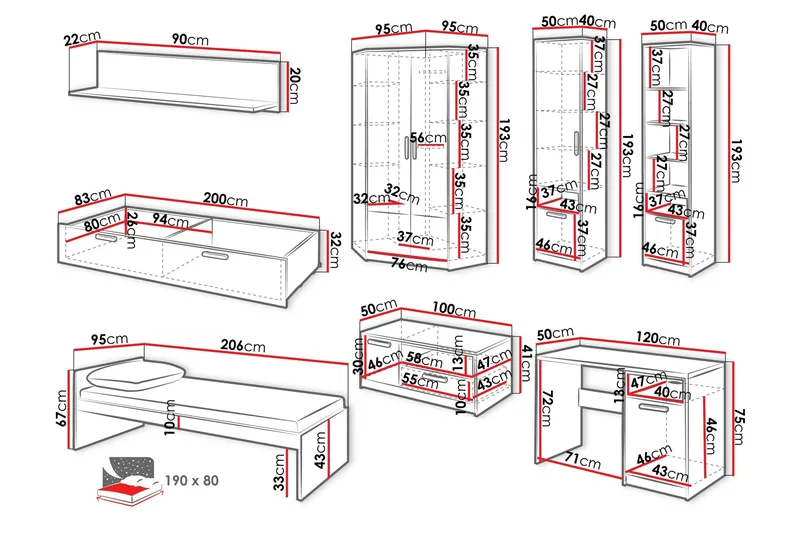 Dekona Möbelset För Sovrum - Grå/Vit - Möbler - Säng - Möbelset för sovrum