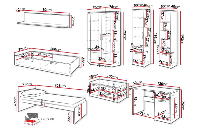 Dekona Möbelset För Sovrum - Grå/Vit - Möbler - Säng - Möbelset för sovrum