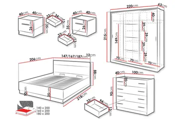Dentrona Möbelset För Sovrum - Vit/Beige - Möbler - Säng - Möbelset för sovrum