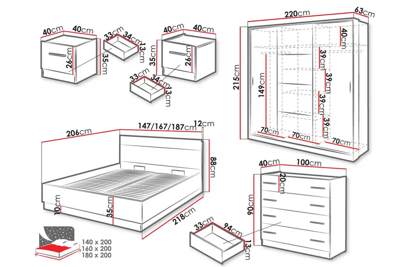 Dentrona Möbelset För Sovrum - Vit/Beige - Möbler - Säng - Möbelset för sovrum