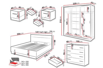 Dentrona Möbelset För Sovrum - Vit/Beige - Möbler - Säng - Möbelset för sovrum