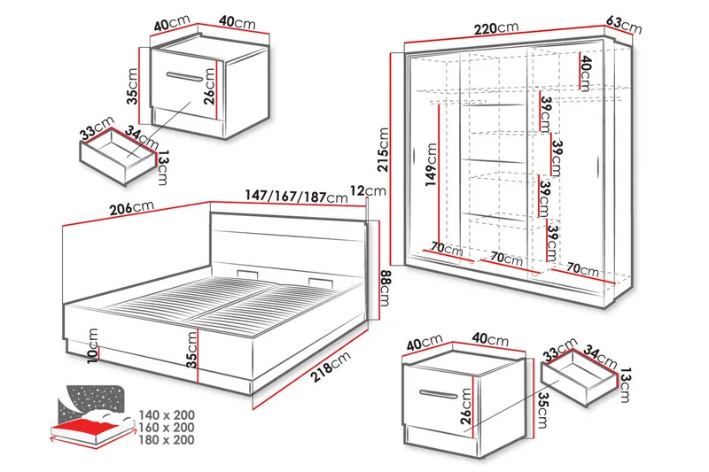 Dentrona Möbelset För Sovrum - Vit/Beige - Möbler - Säng - Möbelset för sovrum