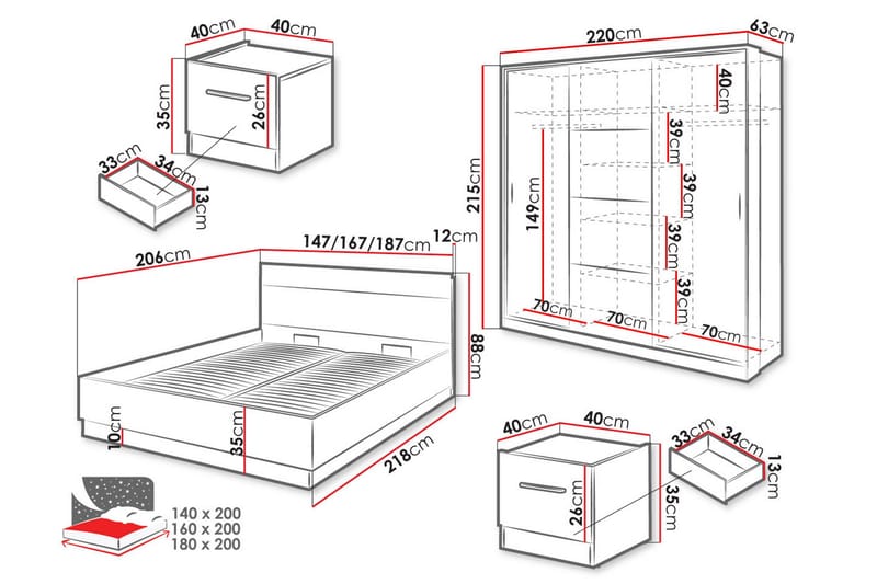 Dentrona Möbelset För Sovrum - Vit/Beige - Möbler - Säng - Möbelset för sovrum