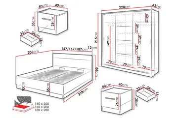 Dentrona Möbelset För Sovrum - Vit/Beige - Möbler - Säng - Möbelset för sovrum