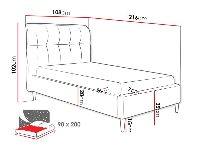Deyros Sängram 90x200 cm - grå - Möbler - Säng - Sängram & sängstomme