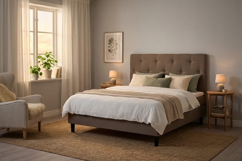 Dream Komplett Sängpaket 150x200 cm Assymetriska knappar - Brun - Möbler - Säng - Kontinentalsäng