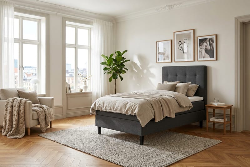 Dream Komplett Sängpaket 90x200 cm Knappar - Mörkgrå - Möbler - Säng - Kontinentalsäng