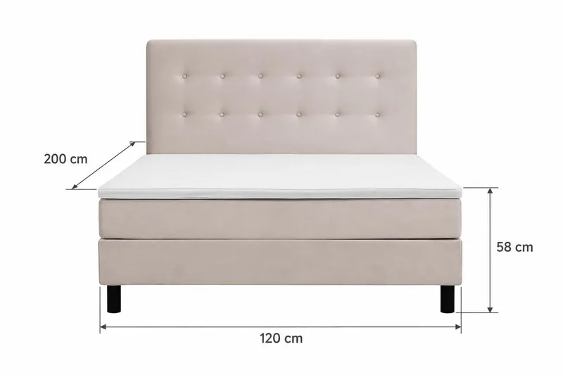 Dream Komplett Sängpaket med Knappad Sänggavel och Bäddmadrass – Kontinentalsäng 120x200 cm i Tyg med Fasthetsgrad Medium - Beige - Möbler - Säng - Dubbelsäng