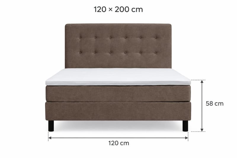 Dream Komplett Sängpaket med Knappad Sänggavel och Bäddmadrass – Kontinentalsäng 120x200 cm i Tyg med Fasthetsgrad Medium - Brun - Möbler - Säng - Dubbelsäng