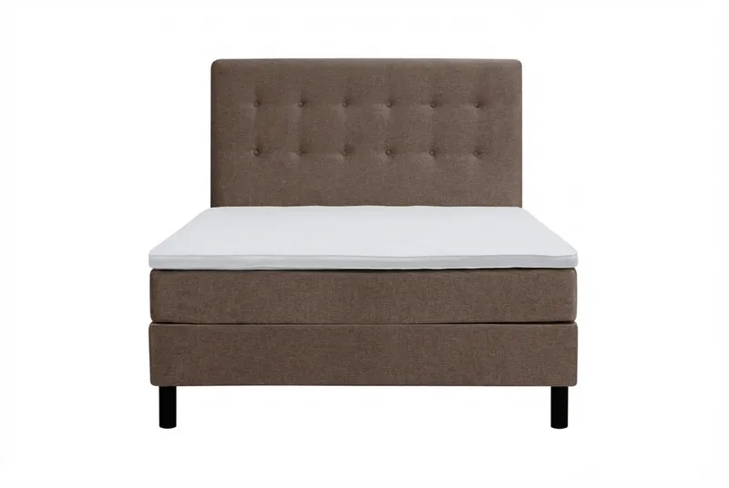Dream Komplett Sängpaket med Knappad Sänggavel och Bäddmadrass – Kontinentalsäng 120x200 cm i Tyg med Fasthetsgrad Medium, Brun