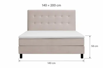 Dream Komplett Sängpaket med Knappad Sänggavel och Bäddmadrass – Kontinentalsäng 140x200 cm i Tyg med Fasthetsgrad Medium - Beige - Möbler - Säng - Komplett sängpaket