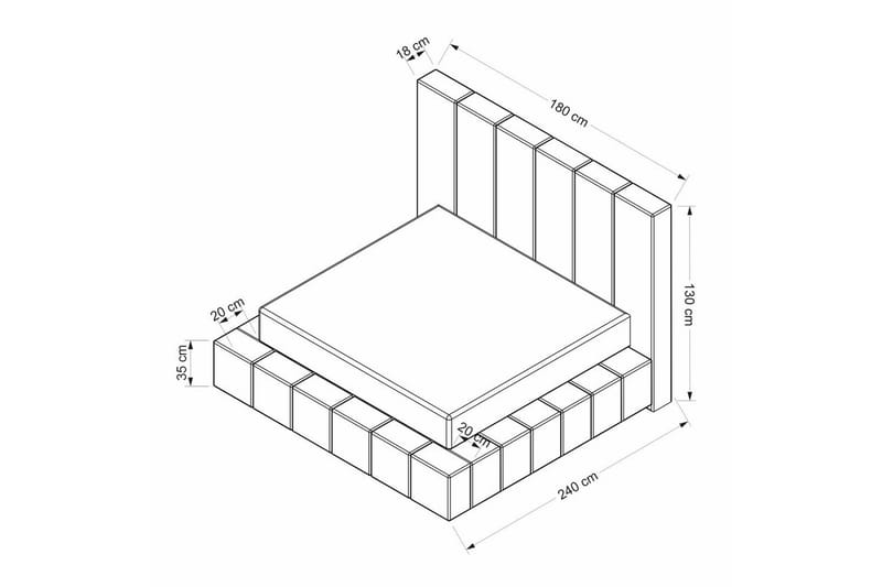 Dubbel Sängram & Sänggavel Rakovica Vit - 180 x 35 x 240 cm - Möbler - Säng - Sängram & sängstomme